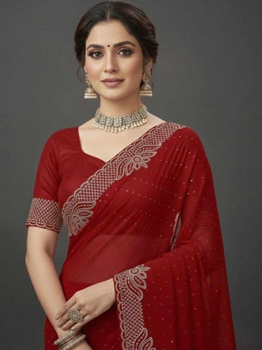 RENBRIZA Embroidered Poly Georgette Saree thumbnail 3