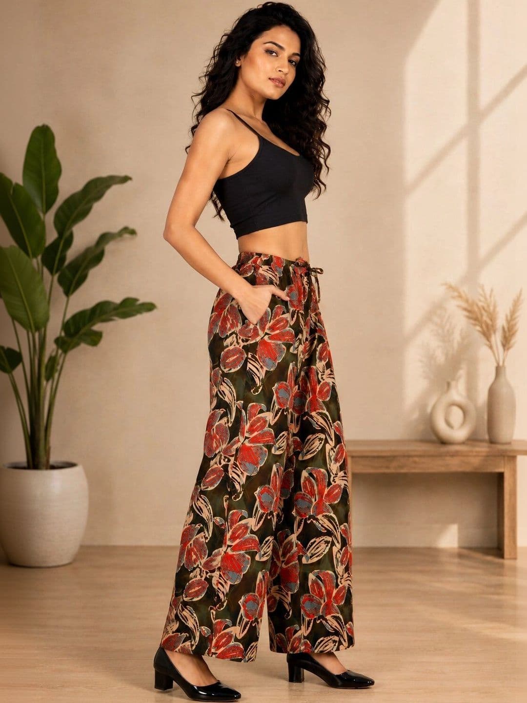 VSP CREATION Women Floral Printed Chambray Ethnic Palazzos thumbnail 4