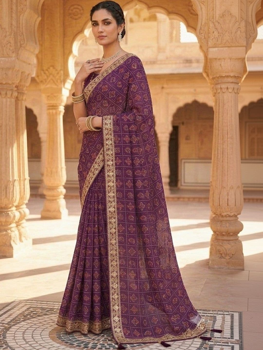 SmileyFashion Bandhani Embroidered Art Silk Designer Bandhani Saree thumbnail 3