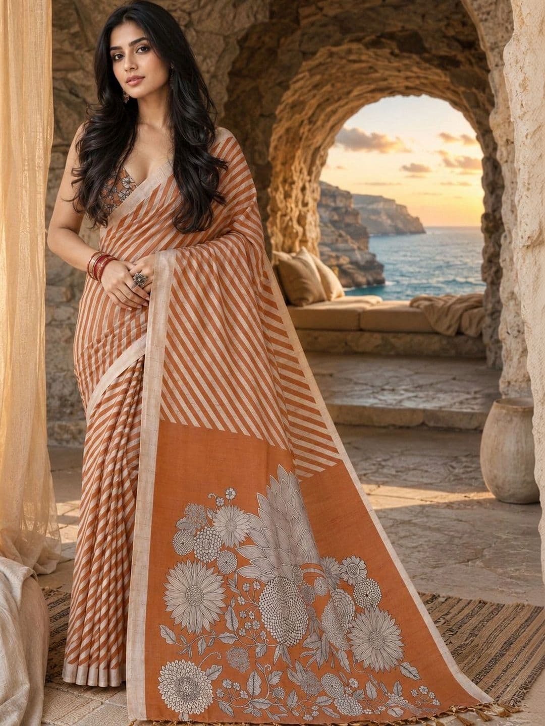 NIWAA Striped Silk Leheriya Saree - view 1