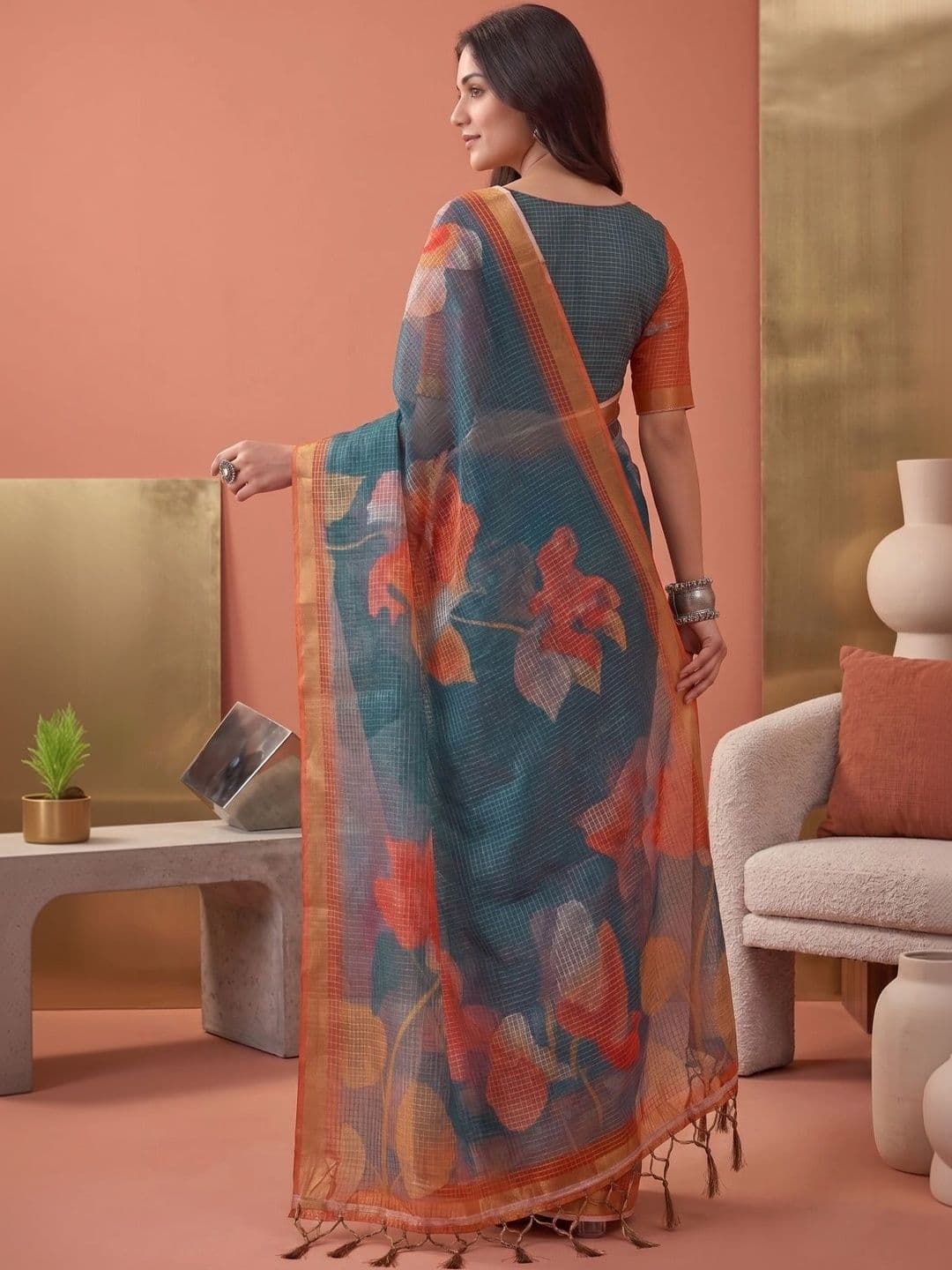 BORAD FASHION Floral Designer Chanderi Saree thumbnail 3