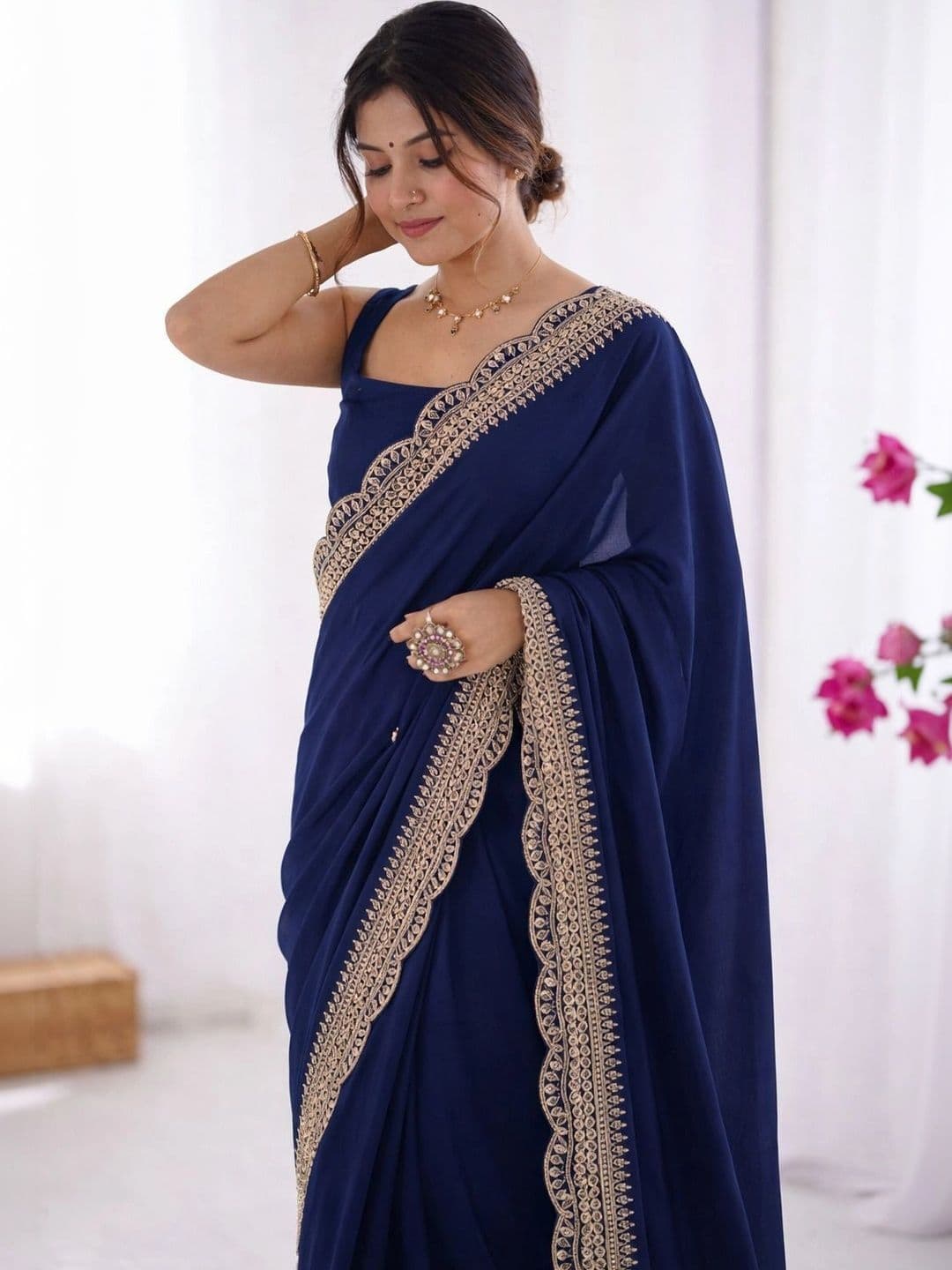 KALINI Embroidered Silk Blend Heavy Work Saree thumbnail 2