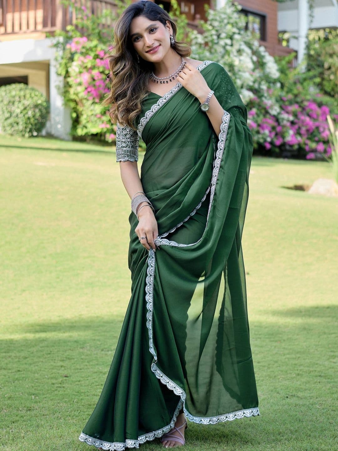 K 5 Fashion Embroidered Pure Georgette Fusion Ikat Saree thumbnail 3