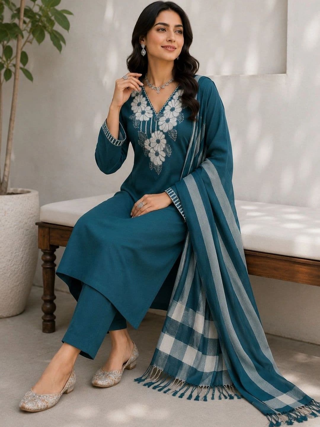 BILANZA Women Floral Embroidered Regular Thread Work Kurta with Trousers & With Dupatta thumbnail 4