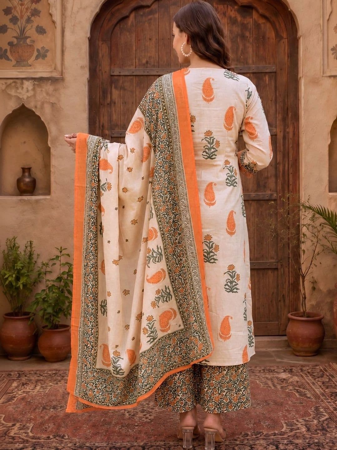 Sangria Women Ethnic Motifs Printed Regular Kurta with Palazzos & With Dupatta thumbnail 6