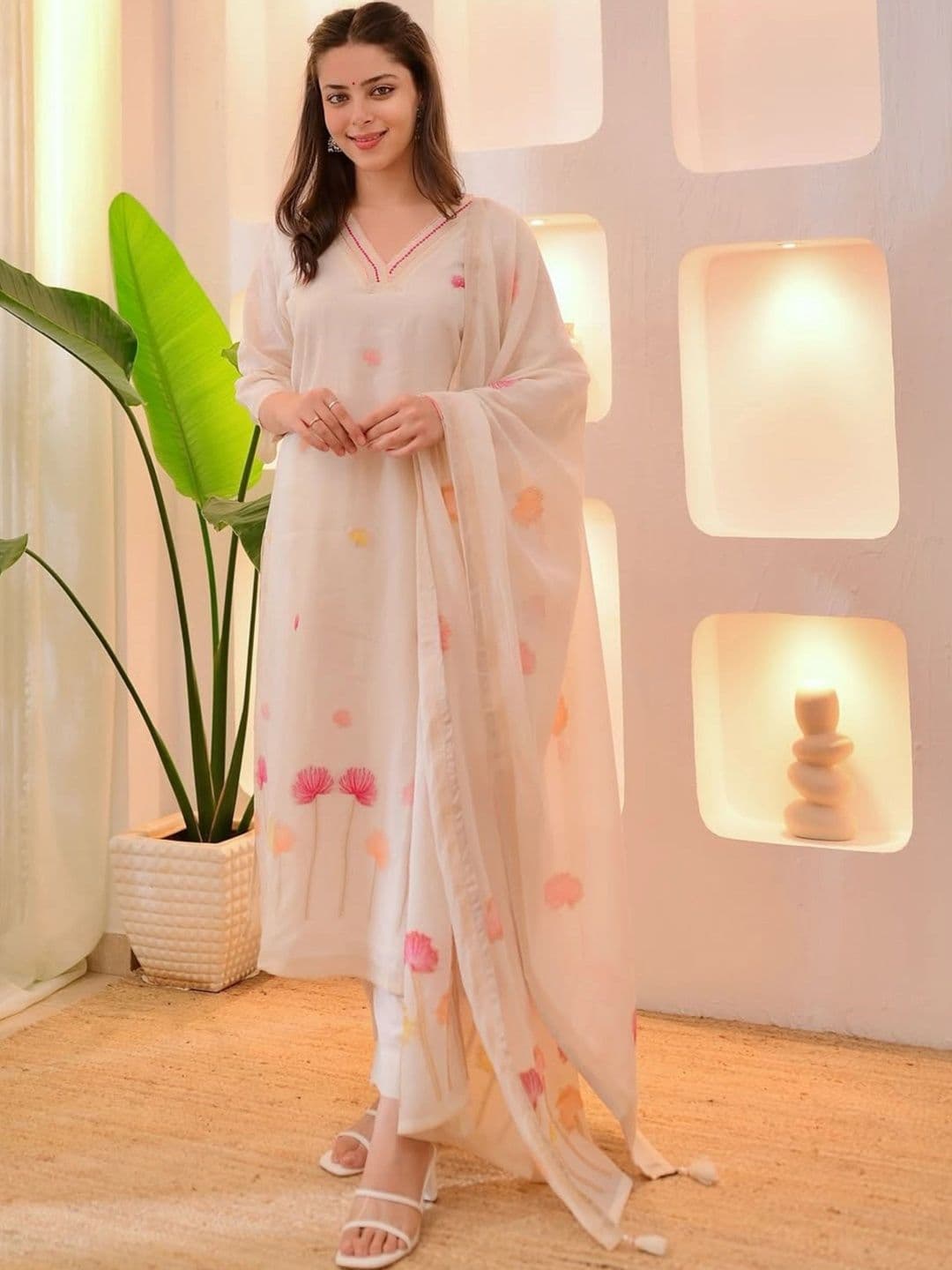 Anouk Women Floral Embroidered Regular Thread Work Kurta with Trousers & With Dupatta - view 1