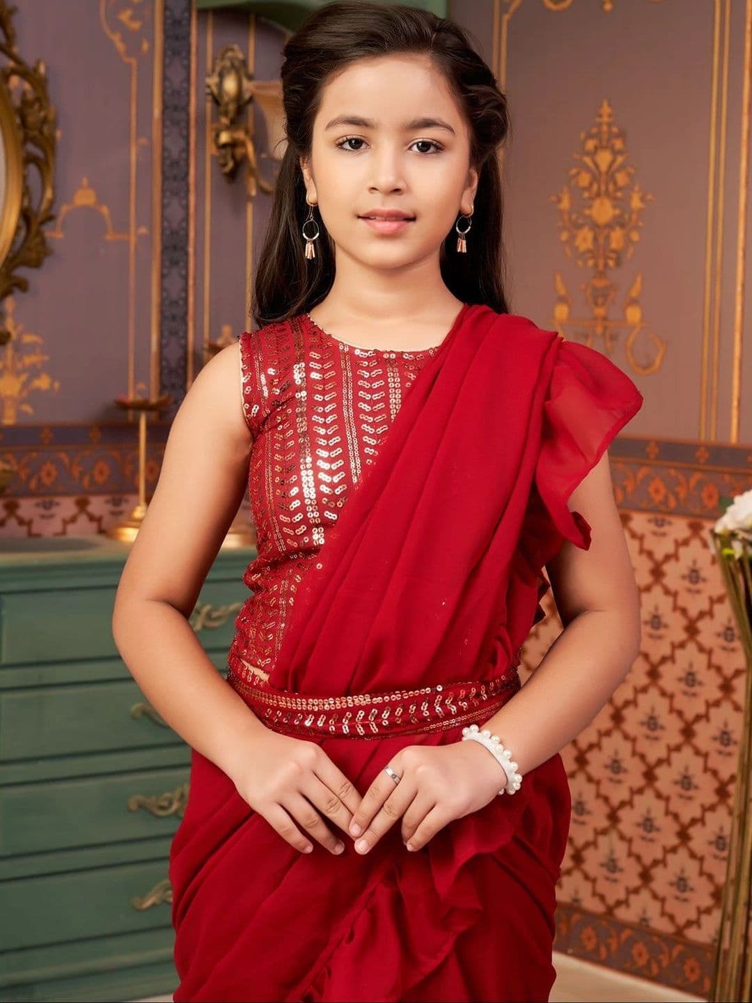BAESD Girls Embellished Sequinned Ready to Wear Lehenga & thumbnail 3