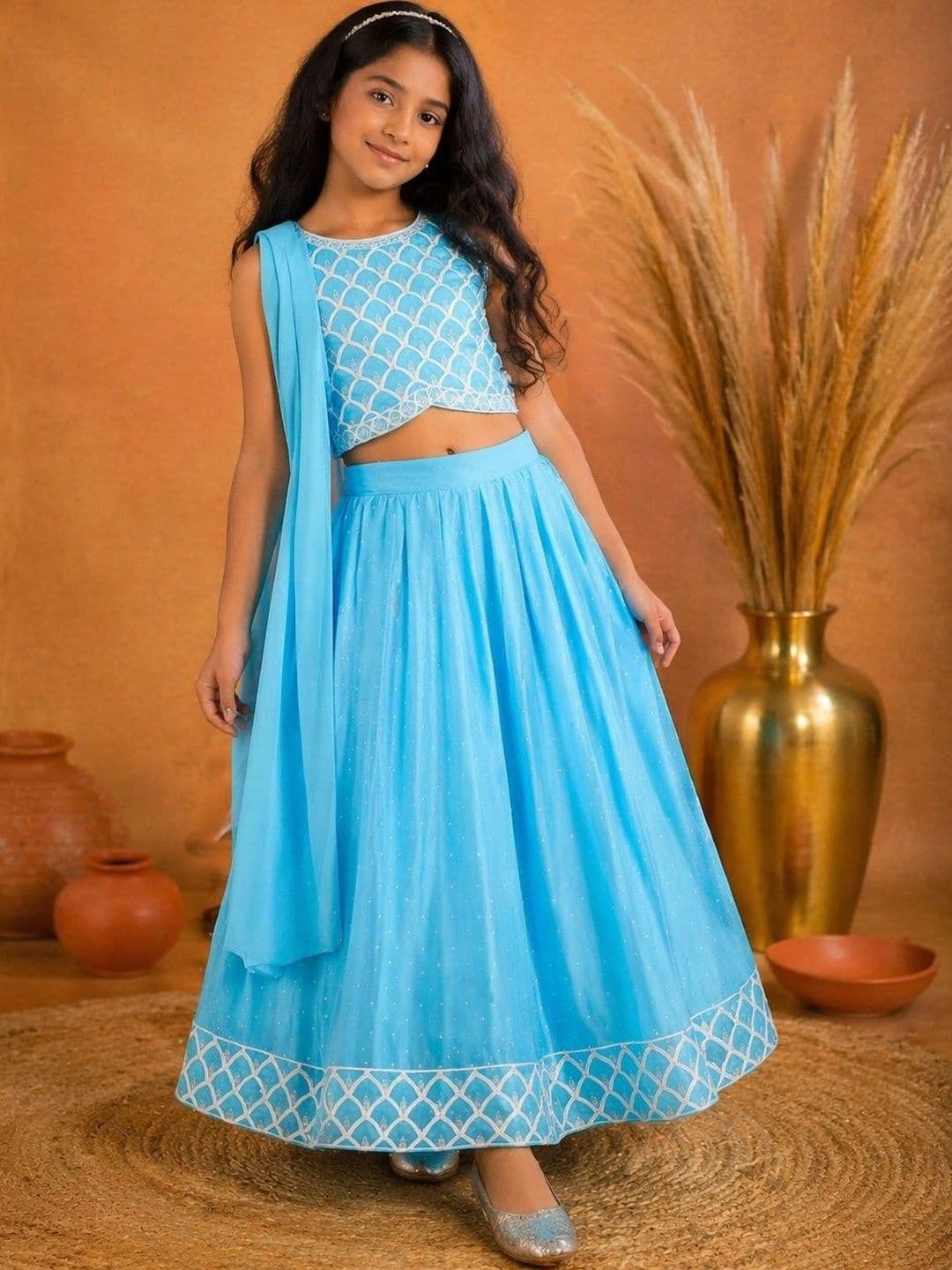 BAESD Girls Embroidered Thread Work Ready to Wear Lehenga & - view 1