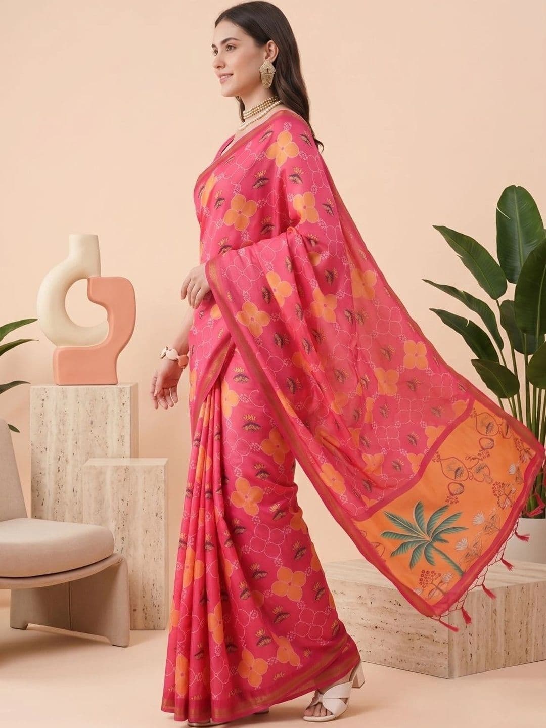 BORAD FASHION Floral Designer Chanderi Saree thumbnail 3
