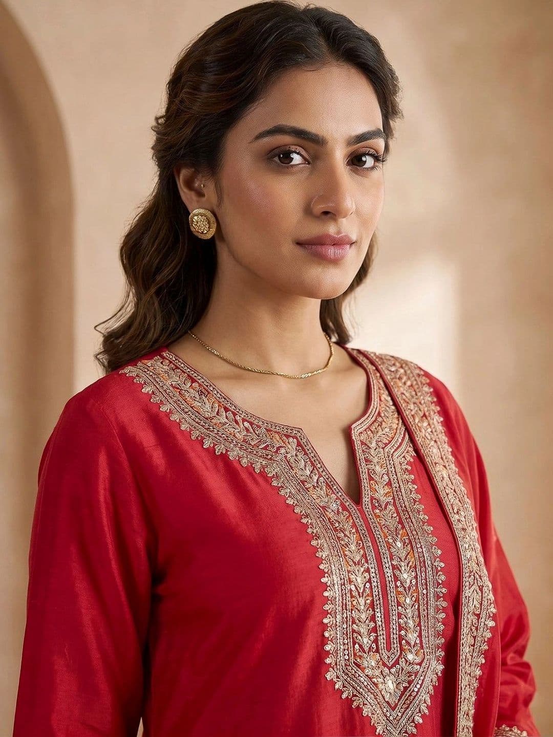 Meena Bazaar Women Ethnic Motifs Embroidered Kurta with Trousers & Dupatta thumbnail 3