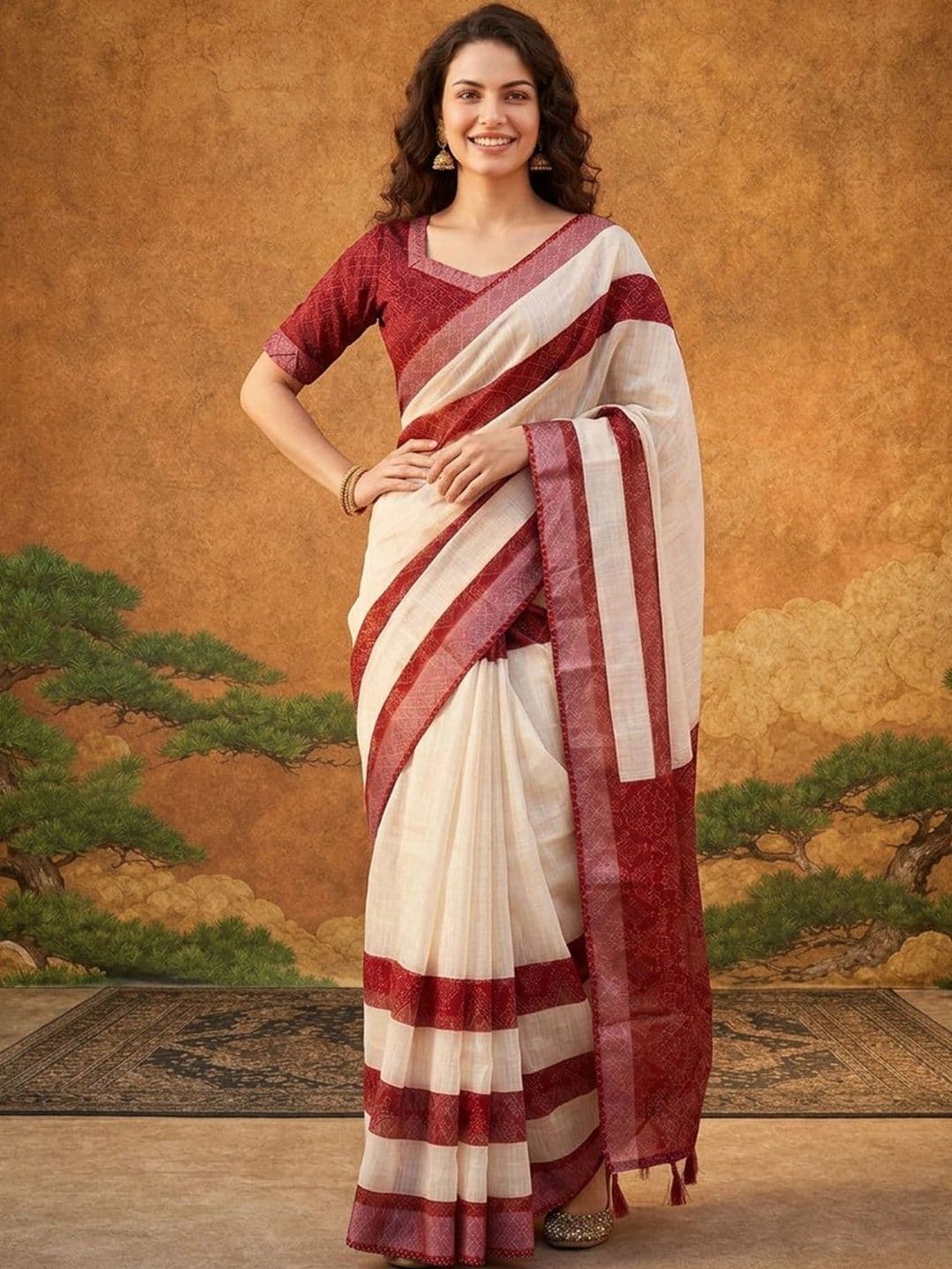 Suha Striped Silk Blend Saree - view 1