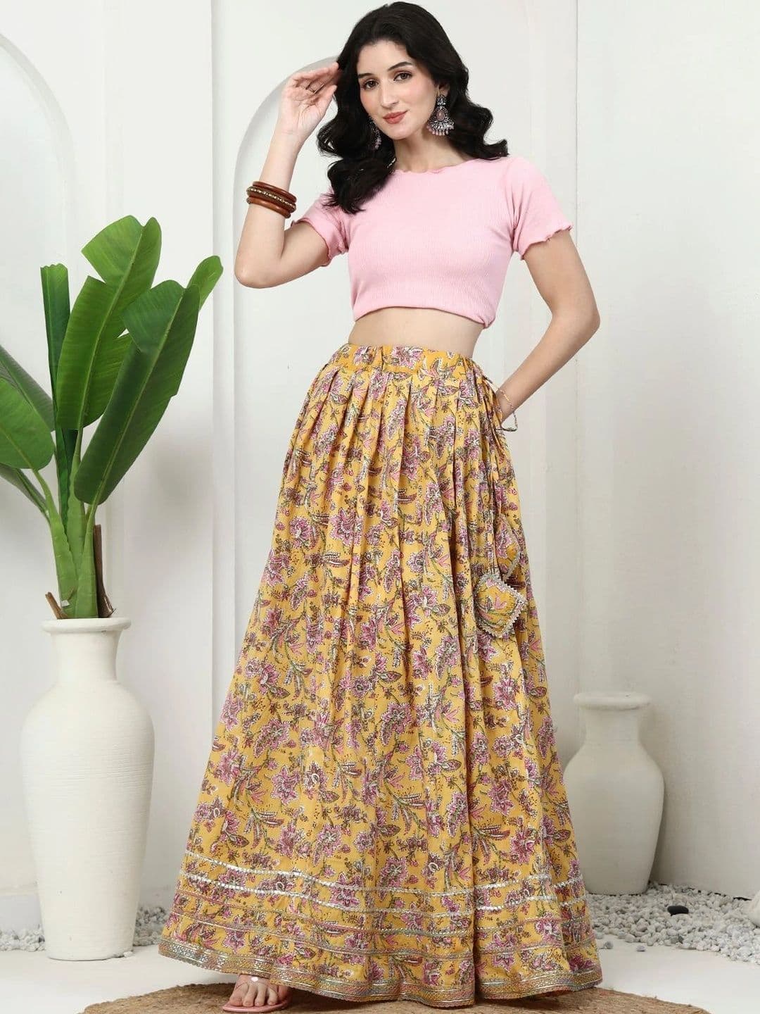 Sangria Women Cotton Floral Printed Flared Maxi Skirt - view 1