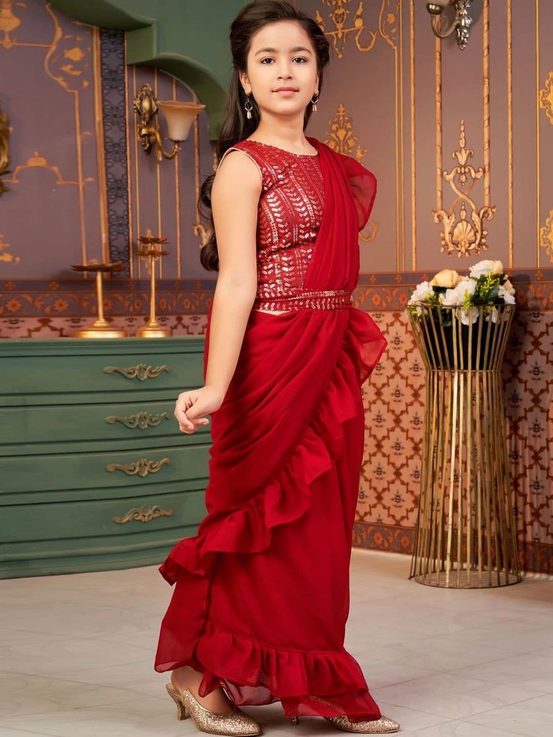 BAESD Girls Embellished Sequinned Ready to Wear Lehenga & thumbnail 5