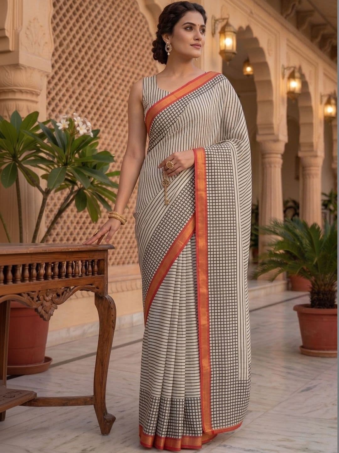 BORAD FASHION Striped Designer Chanderi Saree thumbnail 4