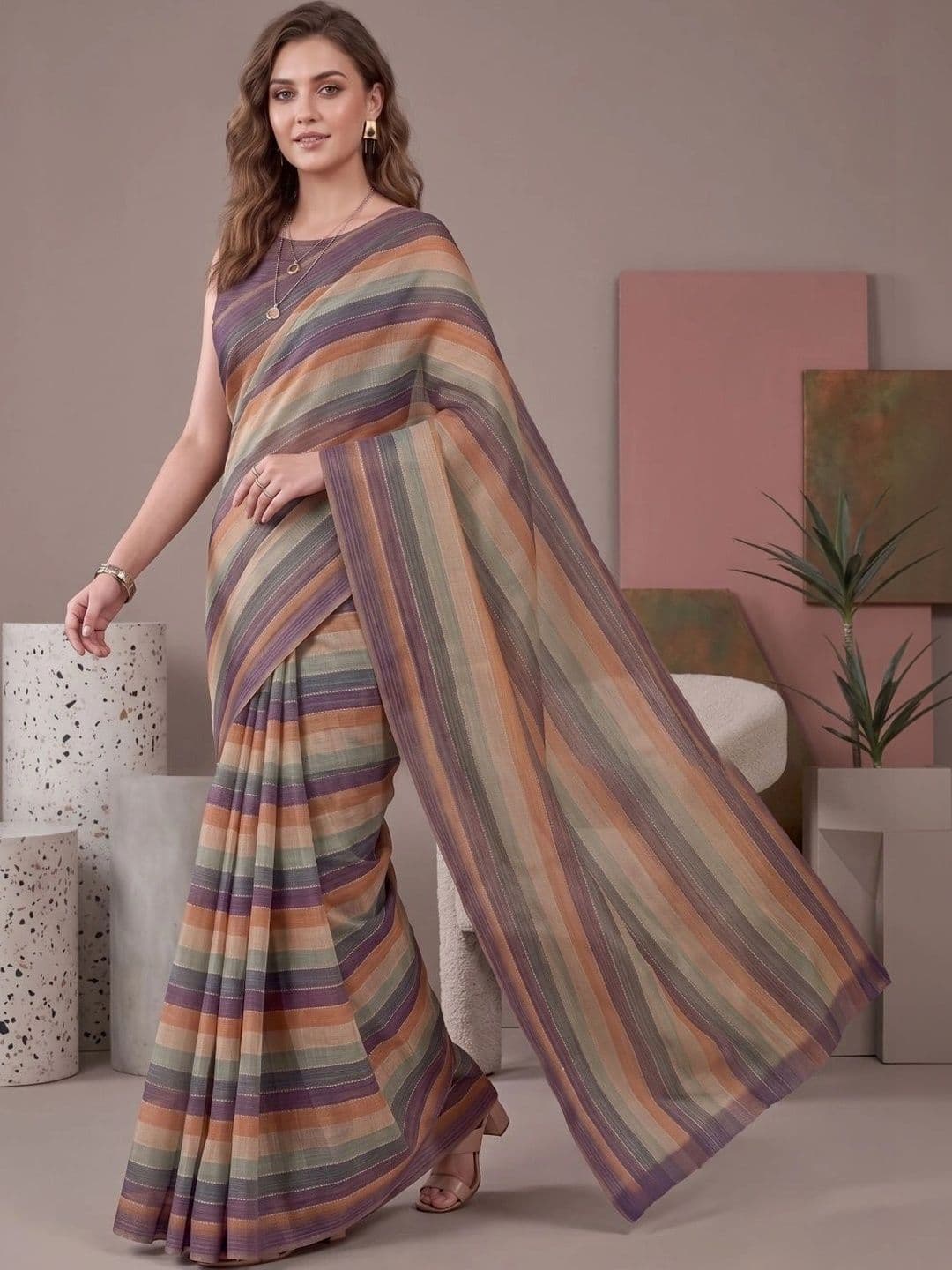 BORAD FASHION Striped Designer Chanderi Saree thumbnail 4