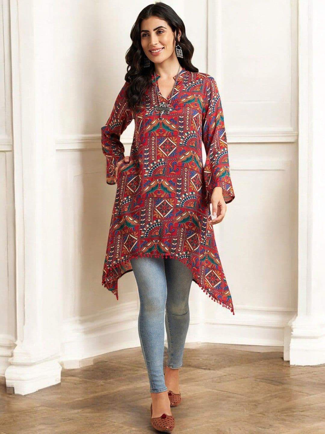 Azira Ethnic Motifs Printed Flared Sleeves A-Line Kurta thumbnail 3