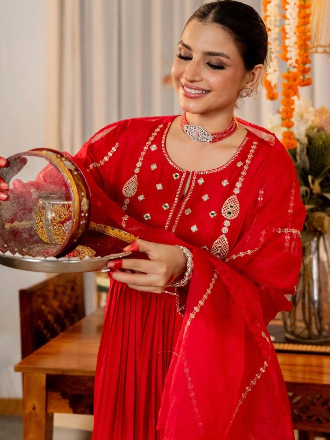 Anouk Women Ethnic Motifs Embroidered Empire Mirror Work Kurta with Trousers & With Dupatta thumbnail 5
