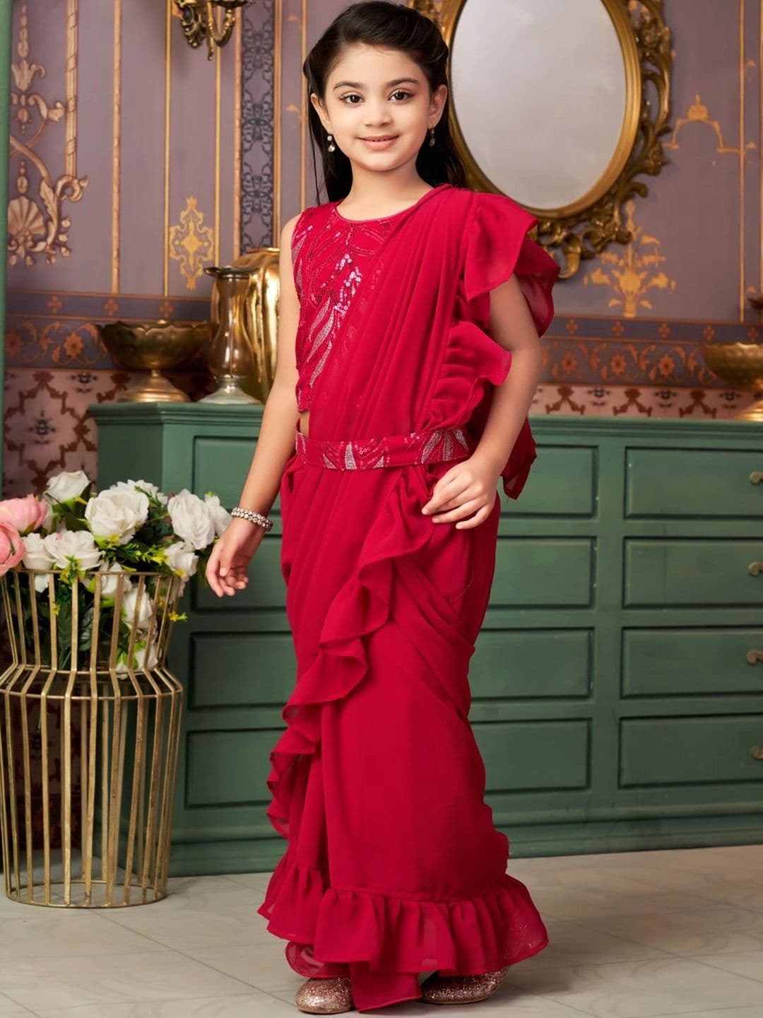BAESD Girls Embellished Sequinned Ready to Wear Lehenga & Blouse Taping thumbnail 5