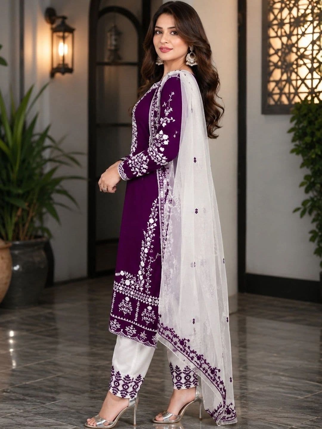 ZONFAB Embroidered Semi-Stitched Dress Material thumbnail 2