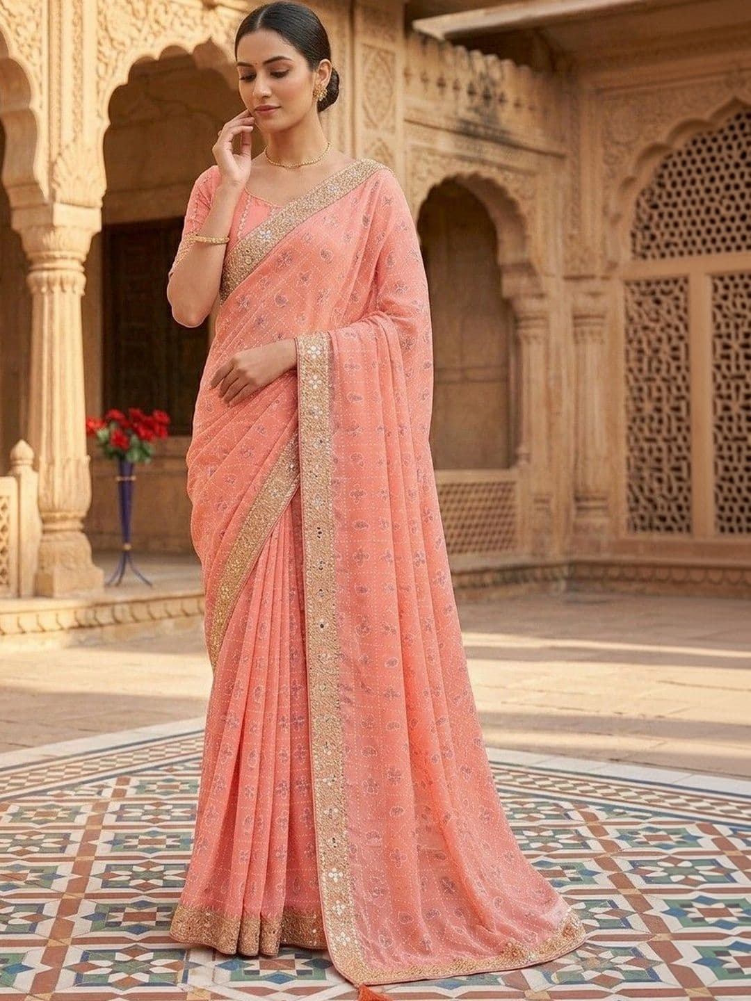 SmileyFashion Bandhani Embroidered Art Silk Designer Bandhani Saree thumbnail 2