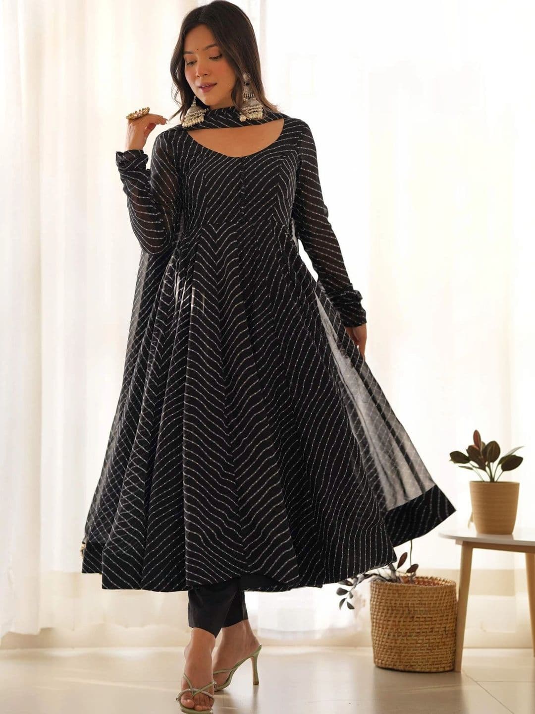PALMIRA Women Leheriya Printed Empire Kurta with Trousers & With Dupatta - view 1