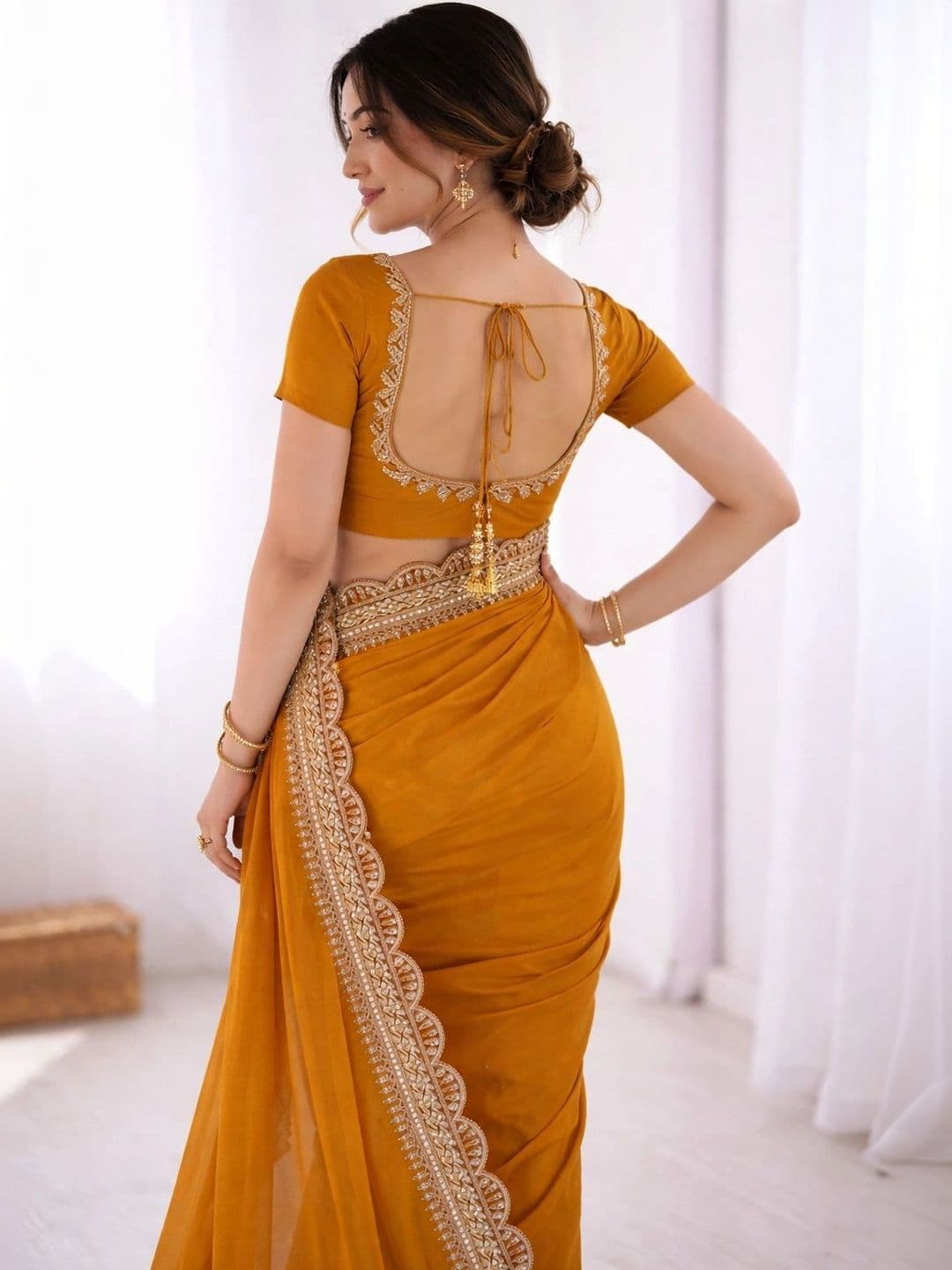 KALINI Embroidered Silk Blend Heavy Work Saree thumbnail 2
