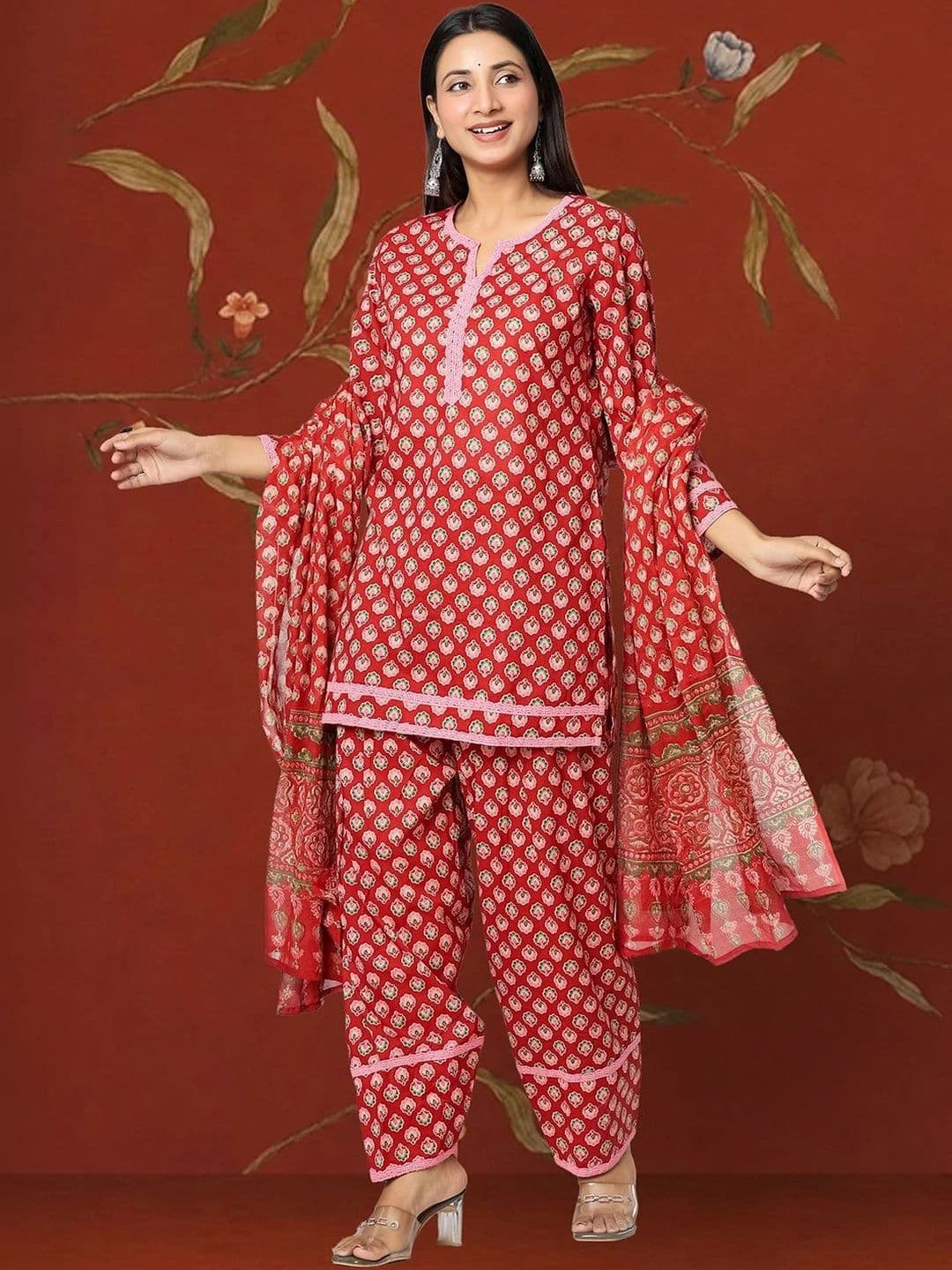 Sangria Women Ethnic Motifs Printed Regular Pure Cotton Kurta with Patiala & With Dupatta - view 1