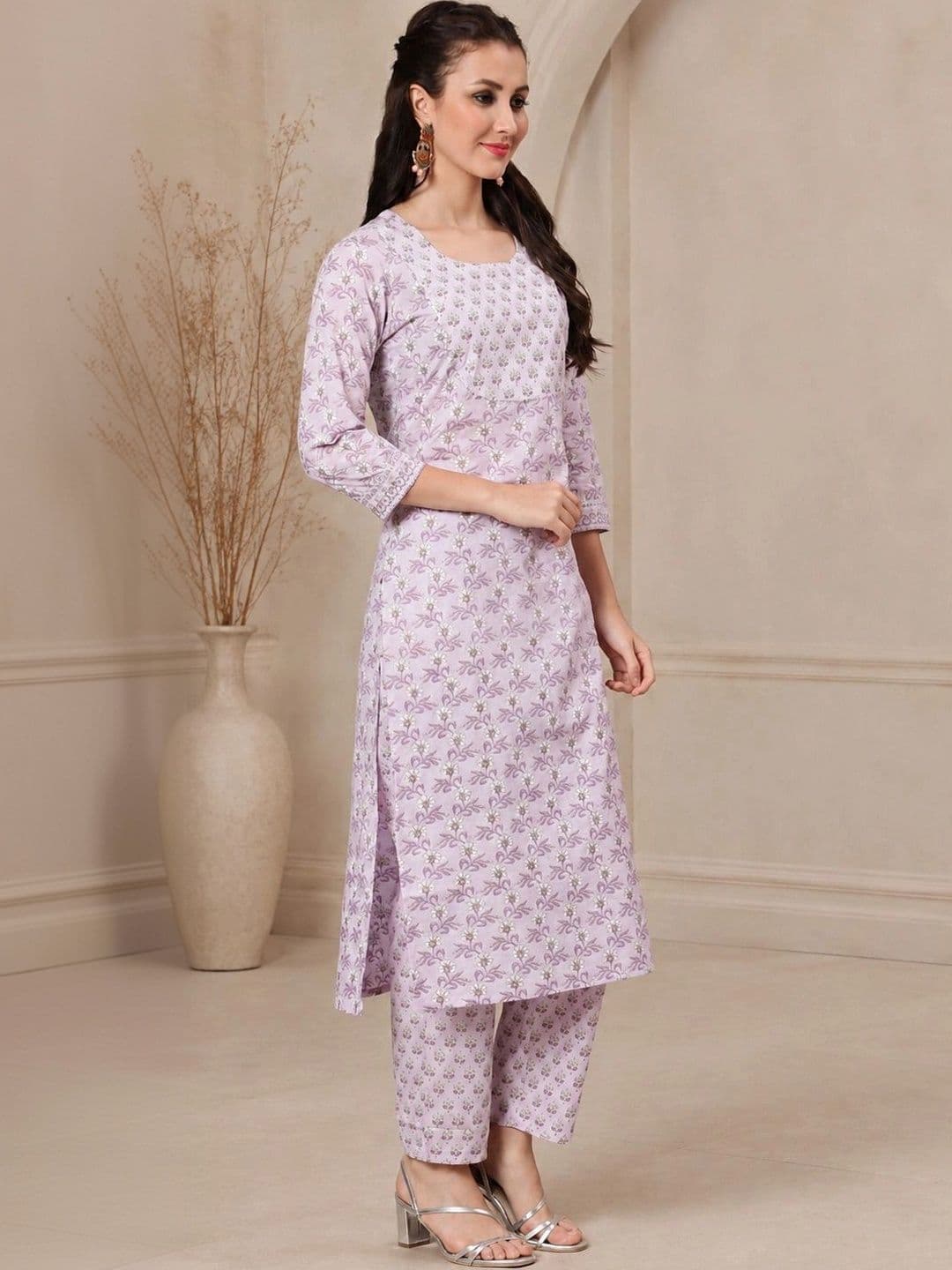 WOMENCLICK Women Ethnic Motifs Printed Regular Pure Cotton Kurta with Trousers & With Dupatta thumbnail 4