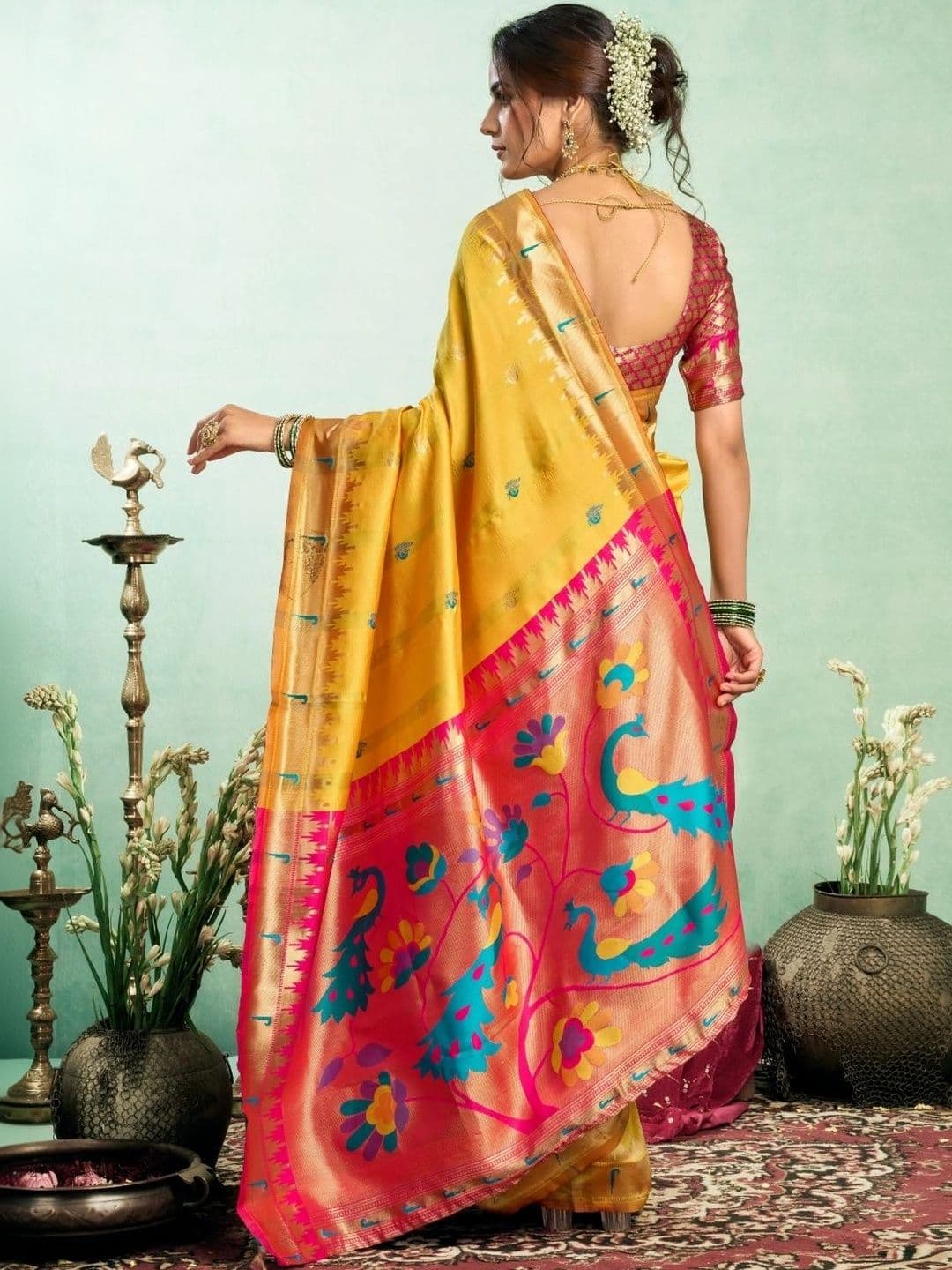 BORAD FASHION Woven Design Zari Silk Blend Designer Paithani Saree thumbnail 3