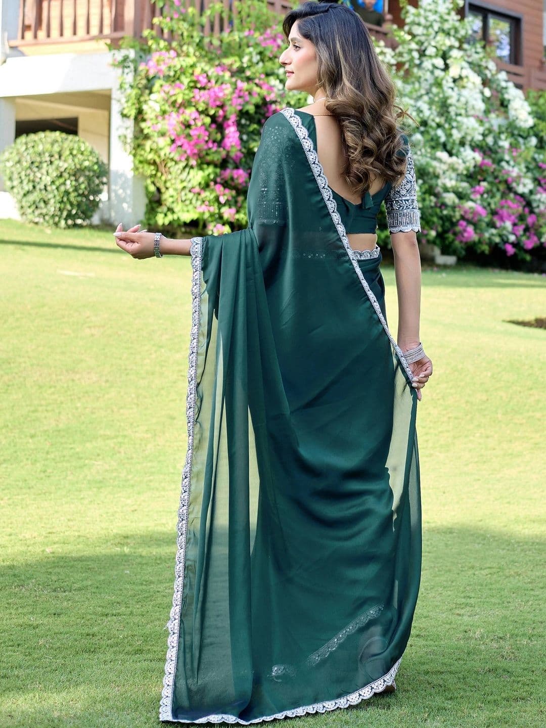 K 5 Fashion Ethnic Motifs Embroidered Pure Georgette Fusion Ikat Saree thumbnail 5