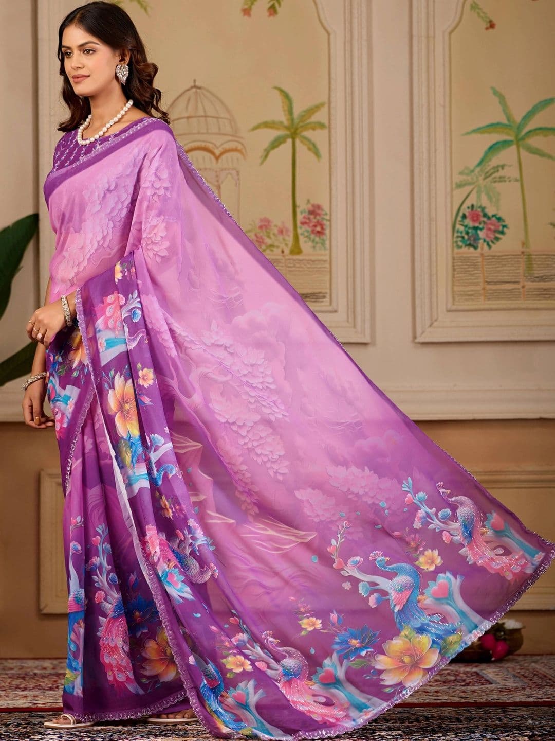 K 5 Fashion Floral Embroidered Pure Georgette Fusion Ikat Saree thumbnail 7