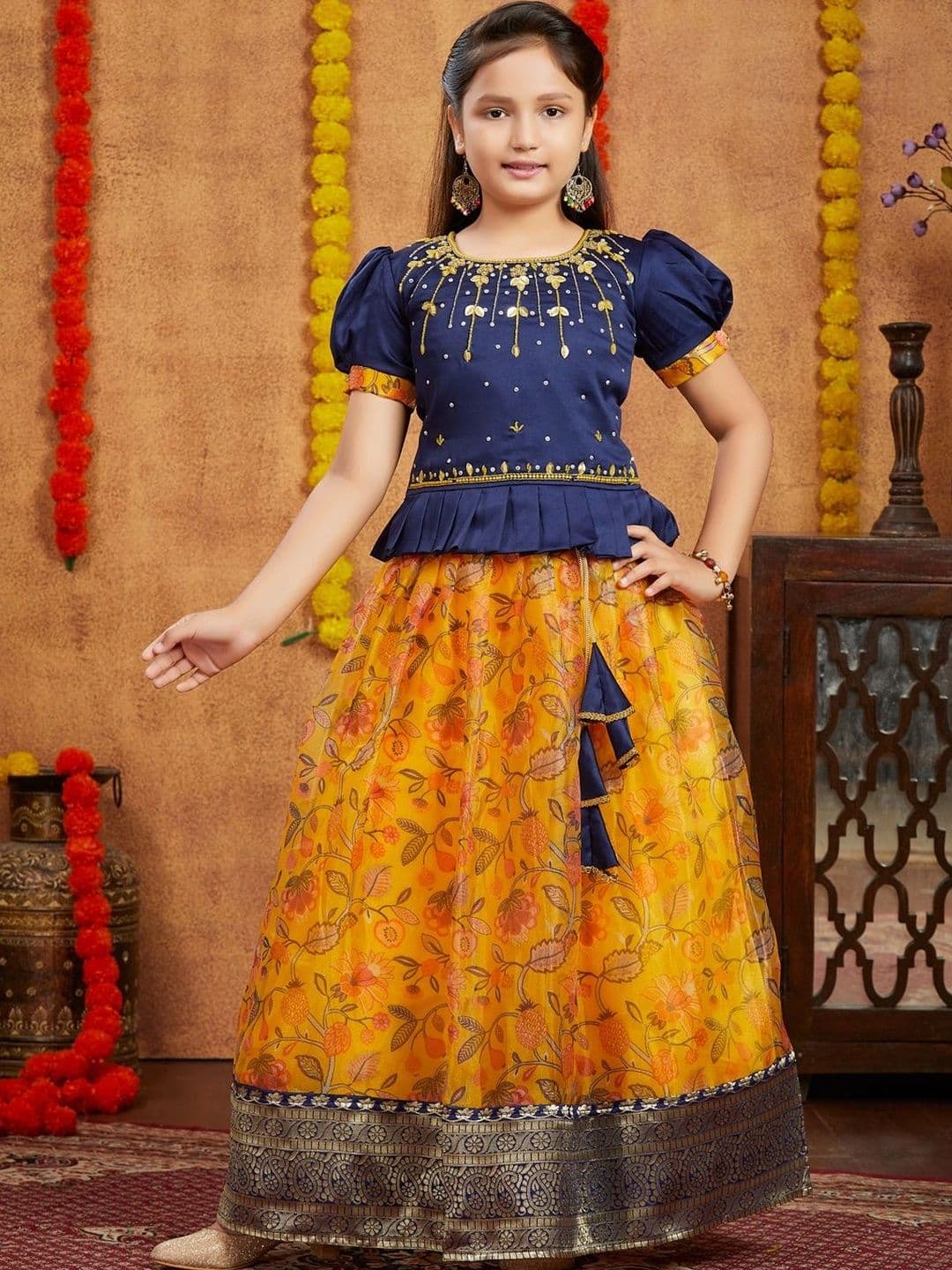 BAESD Girls Embroidered Thread Work Ready to Wear Lehenga & - view 1