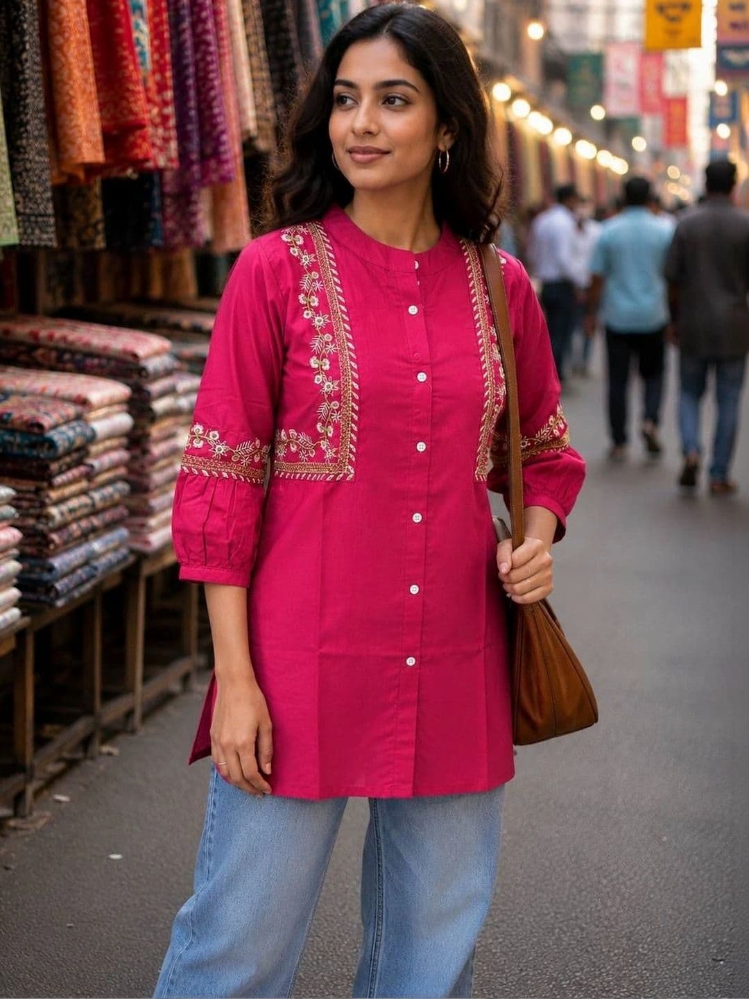 NILHARI Mandarin Collar Embroidered Ethnic Tunic - view 1