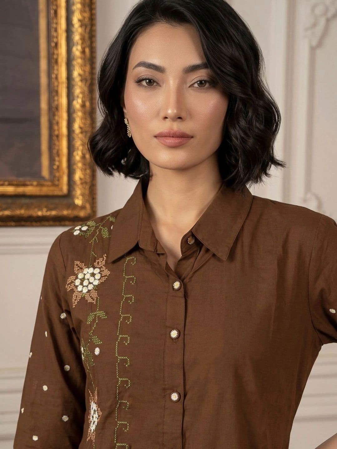 Meena Bazaar Women Ethnic Motifs Embroidered Regular Thread Work Kurti with Palazzos thumbnail 5