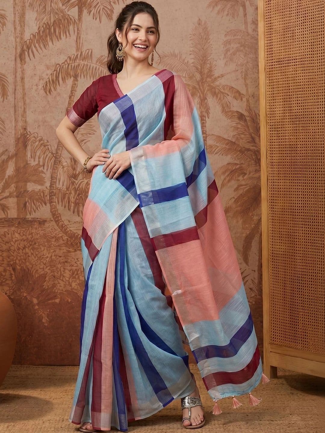 Suha Striped Silk Blend Saree - view 1