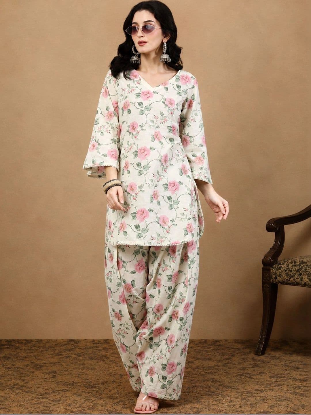 KALINI Women Floral Printed Regular Pure Cotton Kurta with farshi salwar - view 1