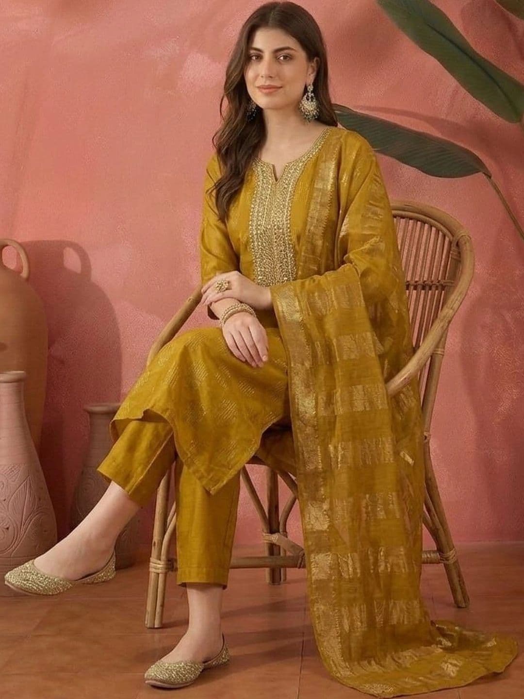Sangria Women Ethnic Motifs Regular Thread Work Kurta with Trousers & With Dupatta thumbnail 3