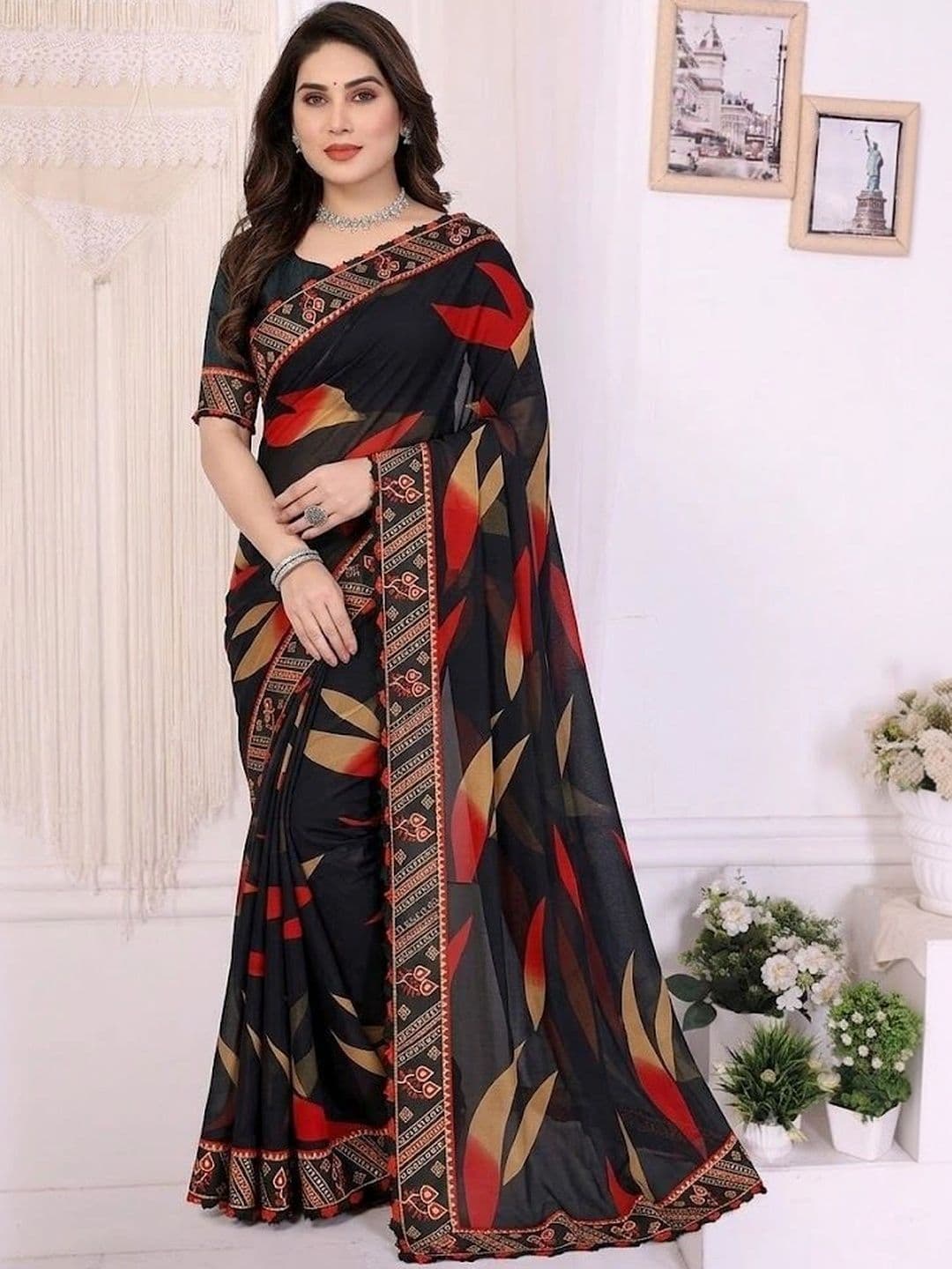 RENBRIZA Poly Georgette Saree - view 1