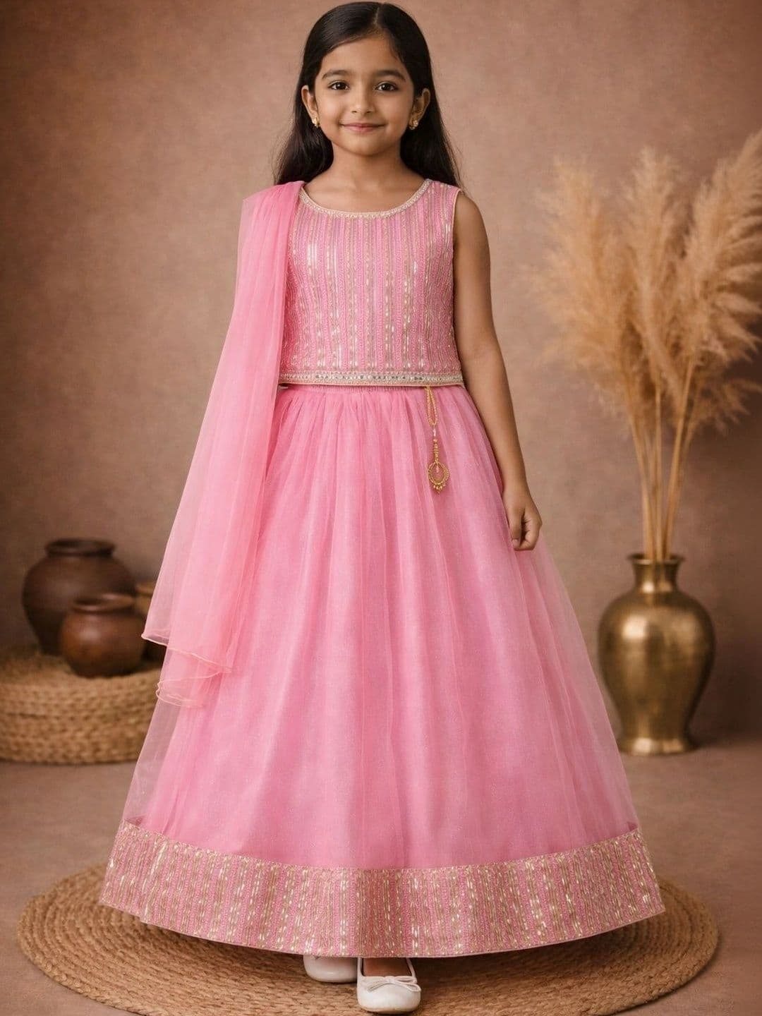 BAESD Girls Embellished Sequinned Ready to Wear Lehenga & - view 1
