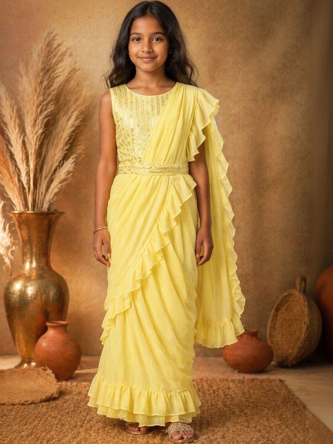 BAESD girls Pure Georgette Fusion Kanjeevaram Saree - view 1