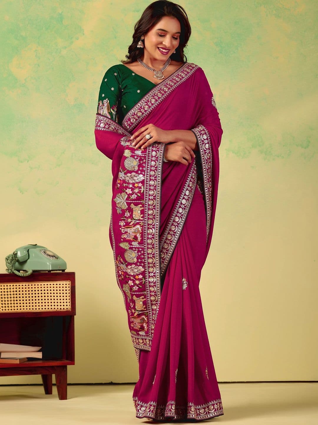 KALINI Embroidered Silk Blend Heavy Work Saree - view 1