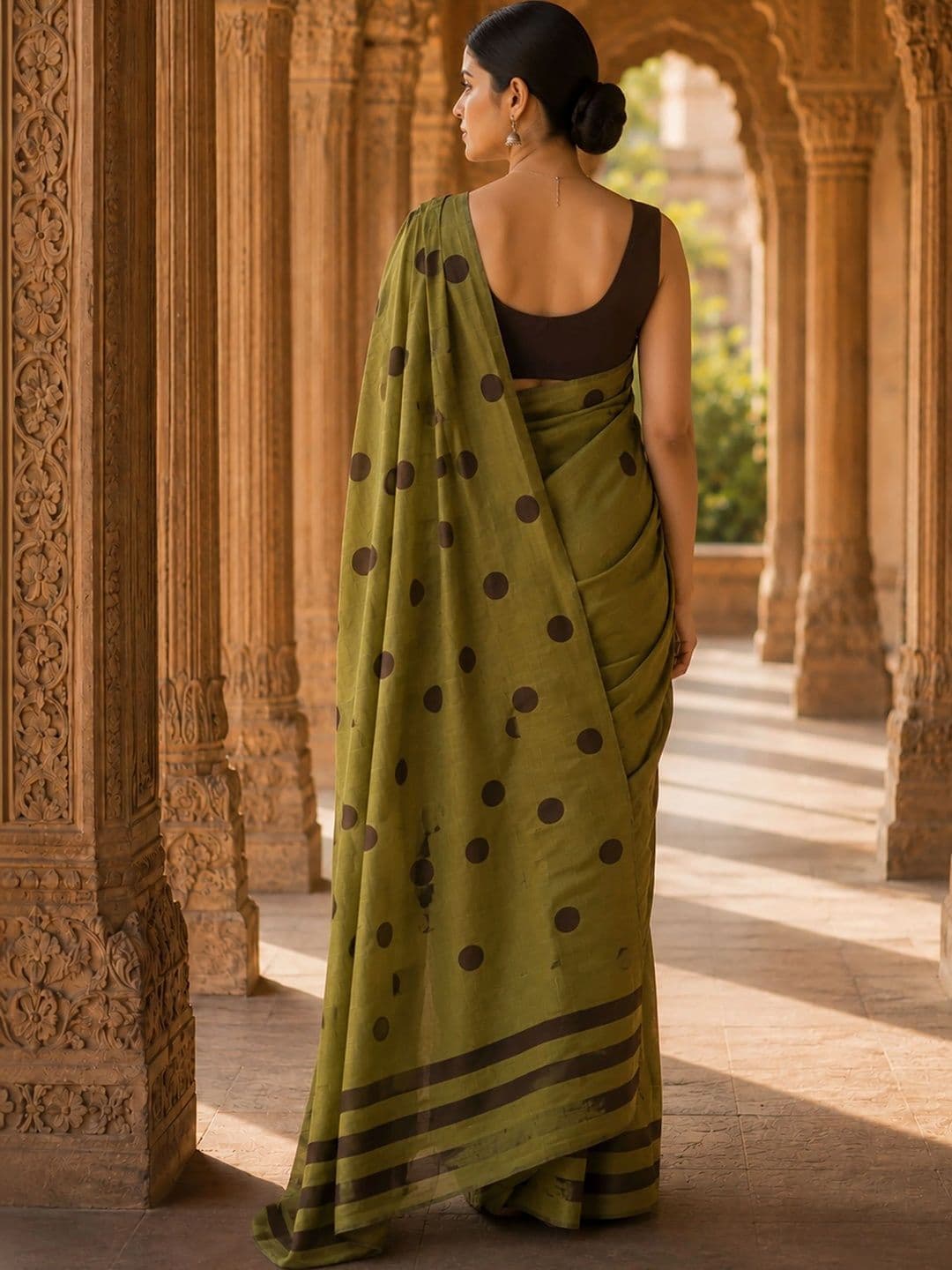 Mitera  Women Linen Blend Designer Block Print Saree thumbnail 5
