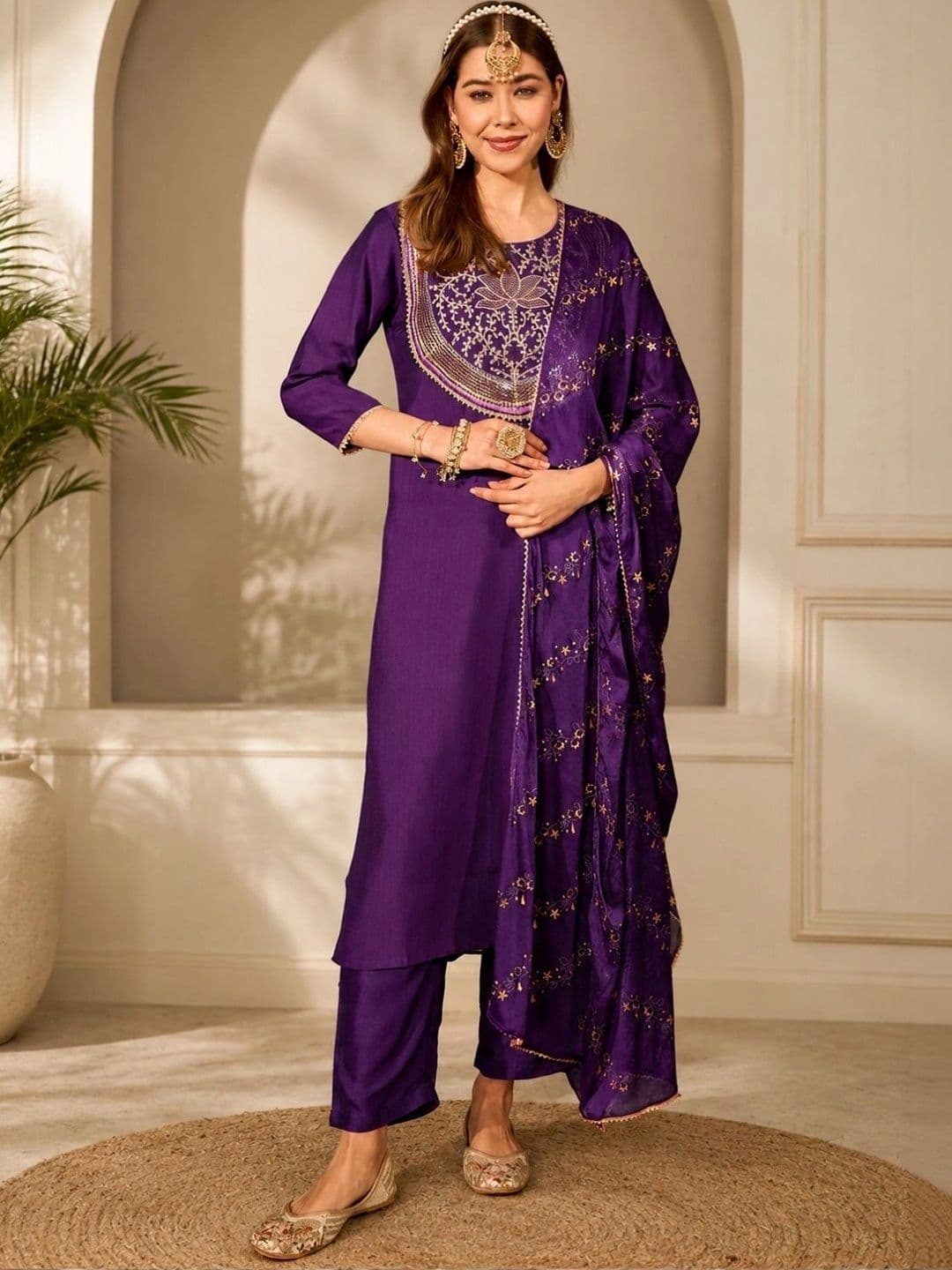 Moda Rapido Women Ethnic Motifs Embroidered Regular Kurta with Trousers & With Dupatta - view 1
