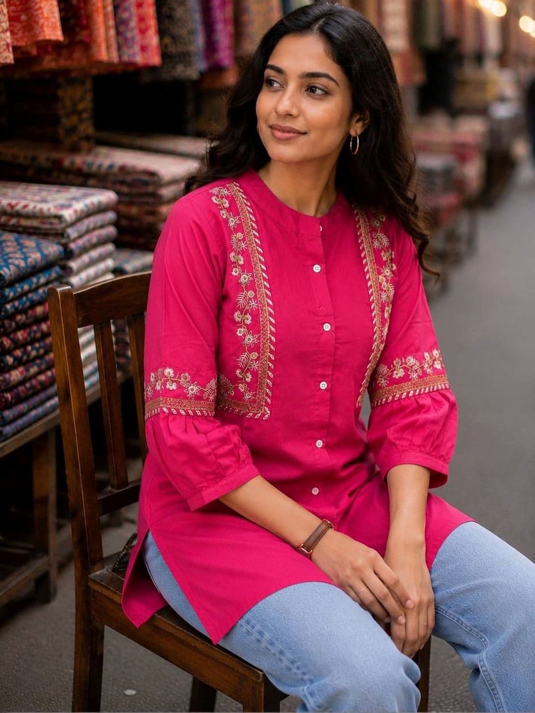 NILHARI Mandarin Collar Embroidered Ethnic Tunic thumbnail 4