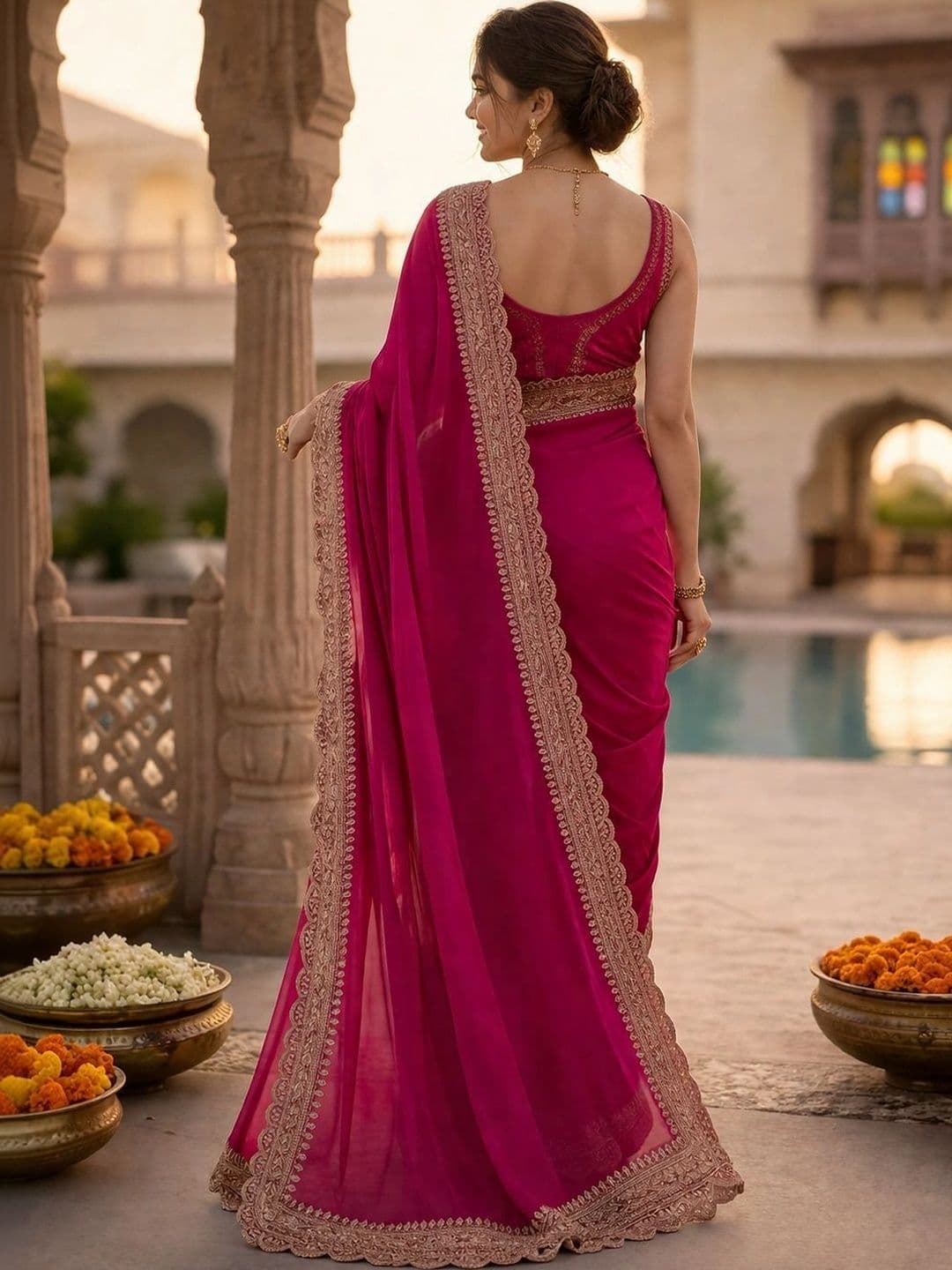 KALINI Embroidered Silk Blend Heavy Work Saree thumbnail 3