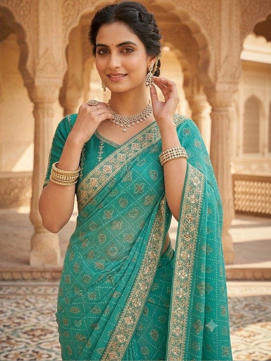SmileyFashion Bandhani Embroidered Art Silk Designer Bandhani Saree thumbnail 4
