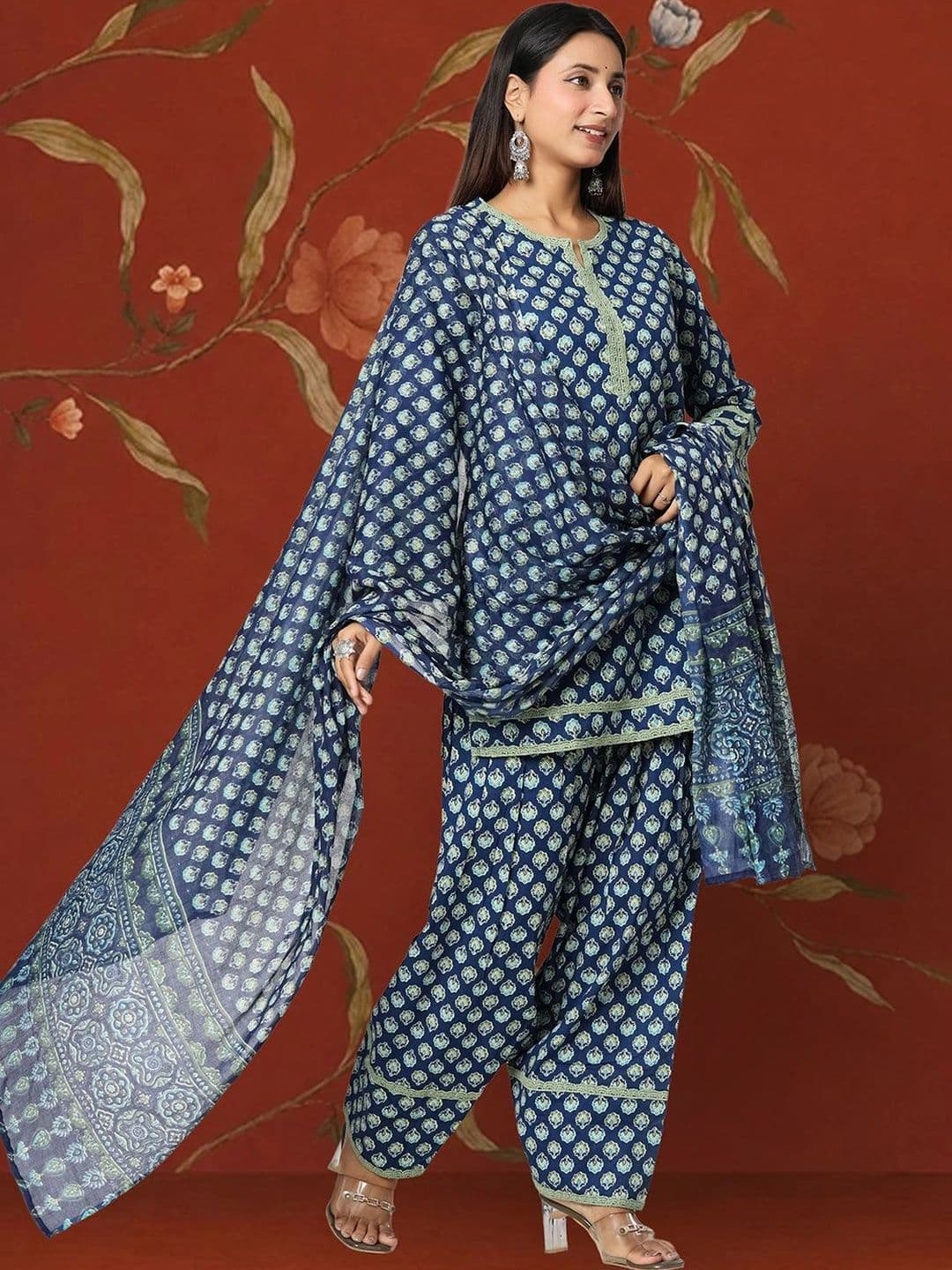 Sangria Women Ethnic Motifs Printed Regular Pure Cotton Kurta with Patiala & With Dupatta thumbnail 7