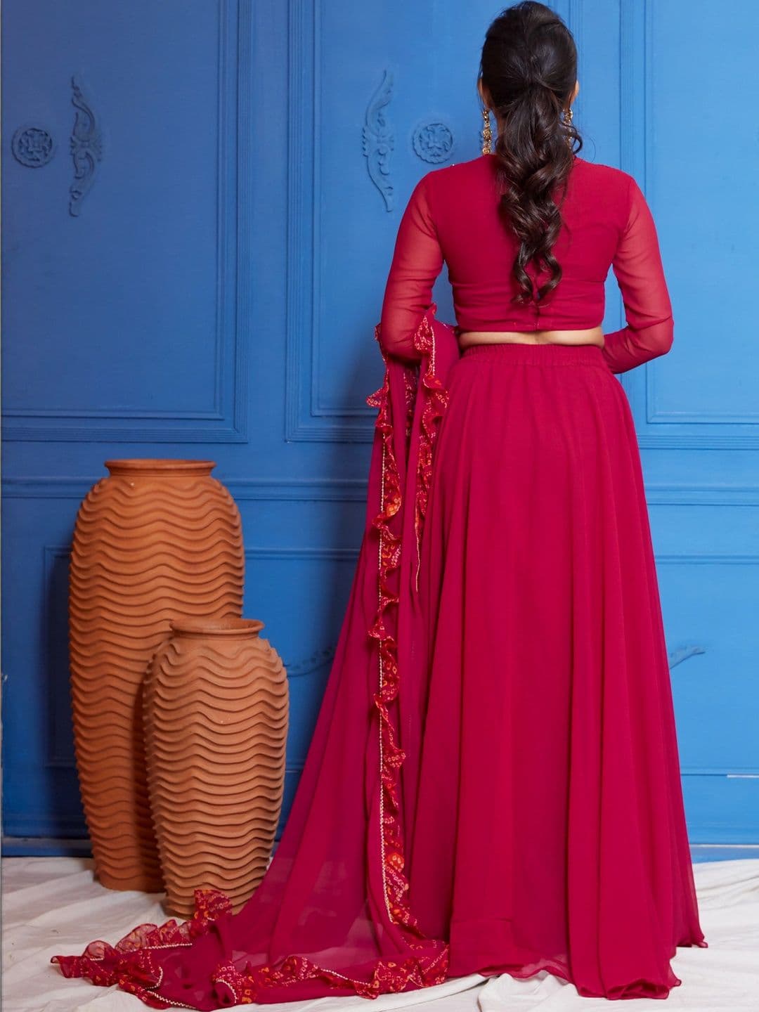 NEW UNIQUE DESI Embellished Ready to Wear Lehenga & Blouse Taping thumbnail 4
