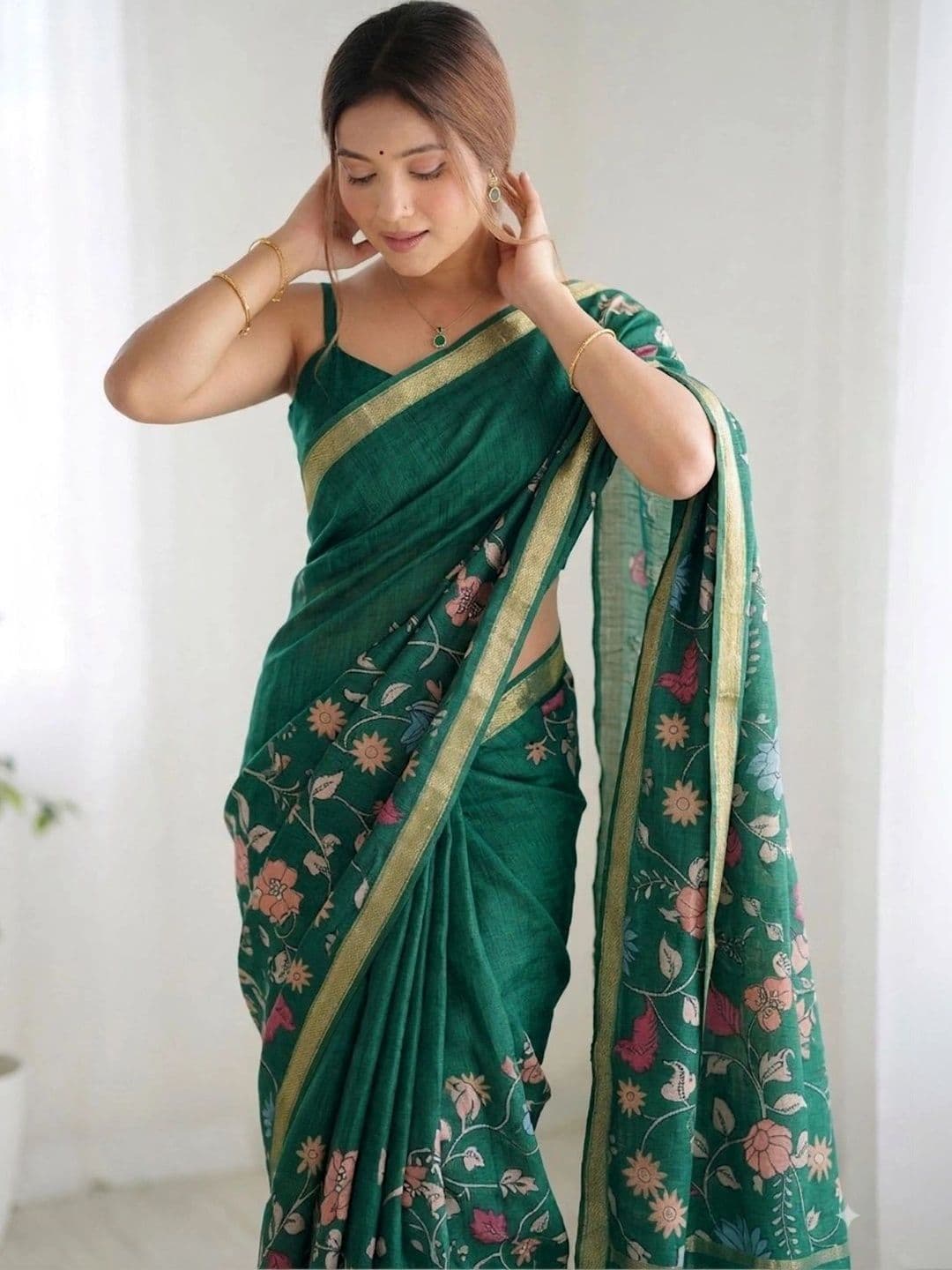 SAMANTHA Floral Zari Linen Blend Fusion Khadi Saree - view 1