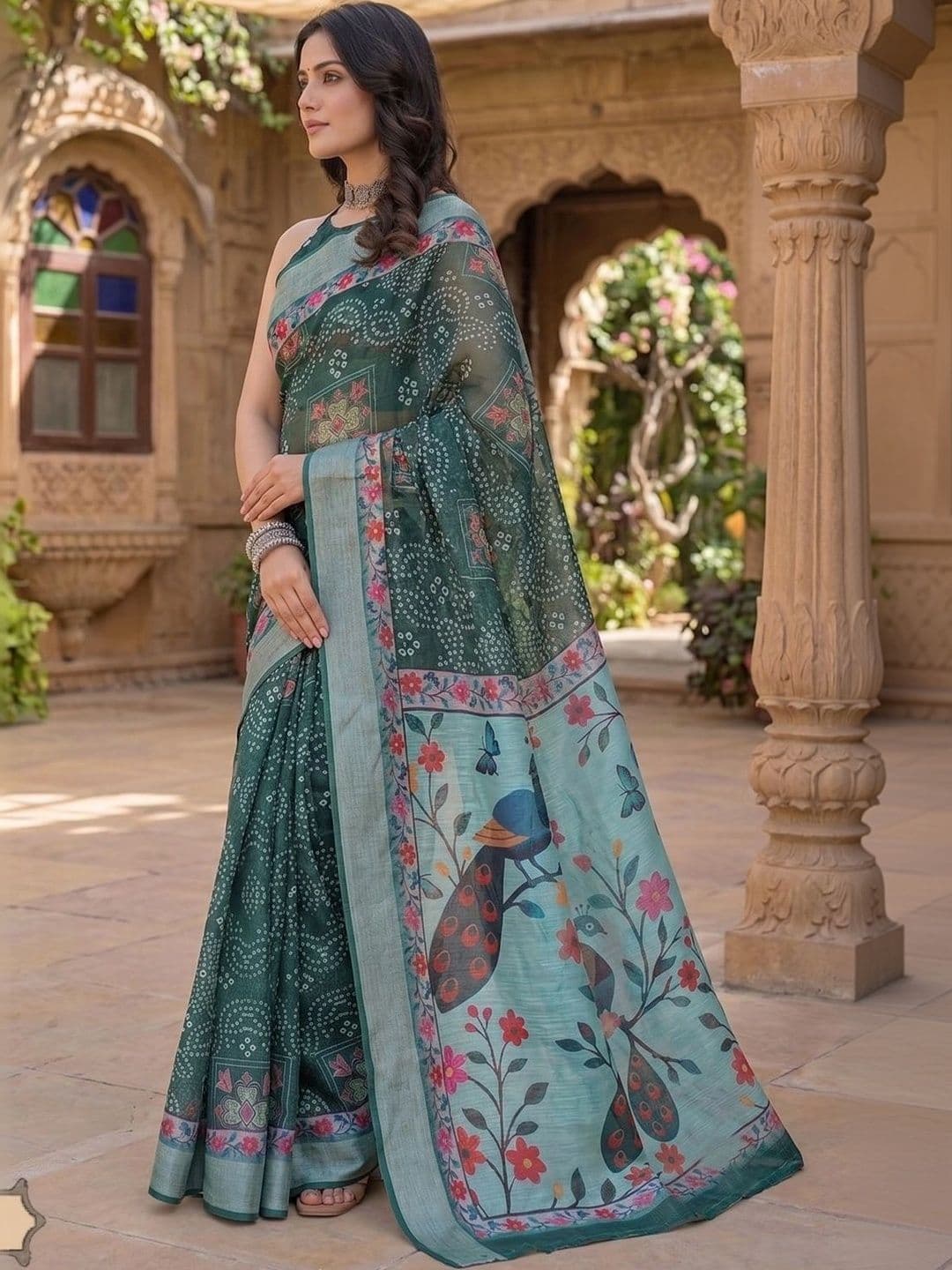 BORAD FASHION Bandhani Designer Chanderi Saree thumbnail 3